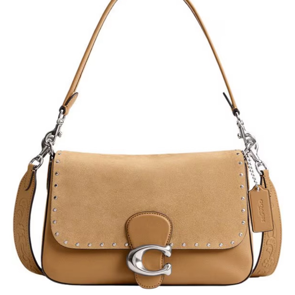 Soft Tabby Shoulder Suede Bag With Rivets And Tooling